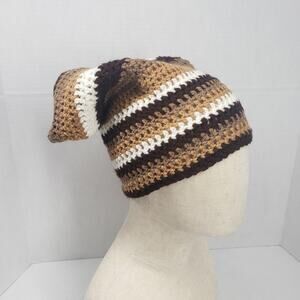 Crochet Slouchy Beanie Hat Brown Striped Handmade Dreadlock Loc Tam Rasta Grunge